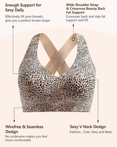 HORISUN Women Wireless Bras Seamless Cross Back V Neck No Underwire Bralette Comfort T Shirt Bra in Saudi Arabia