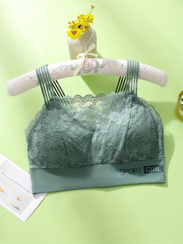 Contrast Lace Backless Sports Bra for Women, Low-Cut Yoga Fitness Running Tank Top, Casual Everyday Underwear (Green,Large) in Saudi Arabia