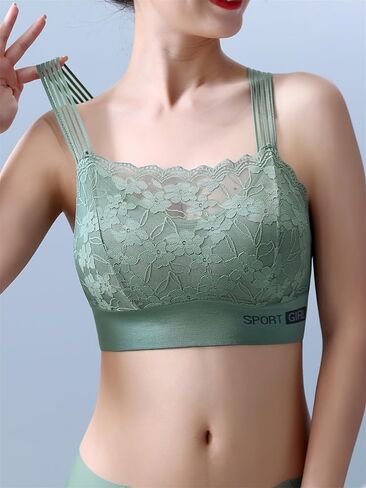 Contrast Lace Backless Sports Bra for Women, Low-Cut Yoga Fitness Running Tank Top, Casual Everyday Underwear (Green,Large) in Saudi Arabia
