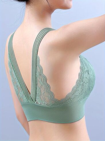 Contrast Lace Backless Sports Bra for Women, Low-Cut Yoga Fitness Running Tank Top, Casual Everyday Underwear (Green,Large) in Saudi Arabia