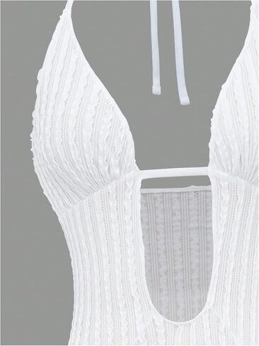 GORGLITTER Women's Textured Double Slit Beach Cover Ups Dress Cutout Deep V Halter Crochet Swimwear Coverups in Kuwait