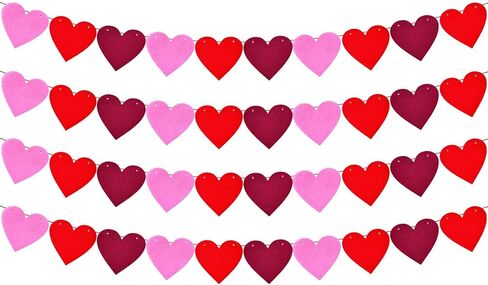4 Pack Felt Red Heart Garland Banners,Felt Valentines Day Decorations,Valentines Felt Red Heart Banner for Valentines Day Anniversary Wedding Party Decorations Supplies in Kuwait