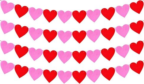 4 Pack Felt Red Heart Garland Banners,Felt Valentines Day Decorations,Valentines Felt Red Heart Banner for Valentines Day Anniversary Wedding Party Decorations Supplies in Kuwait