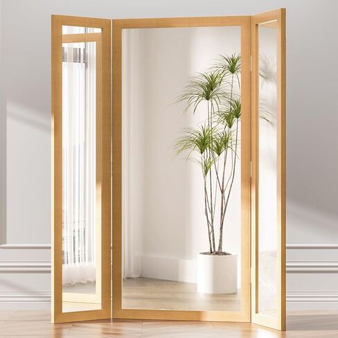 3 Way Mirror Full Length with Tempered Glass 71"x67", 3 Panel Oversized Trifold Floor Mirror with Wood Frame, Decorative Folding Mirror for Home,Wedding Dress/Clothing Shop/Bedroom/Closet (White) in Saudi Arabia