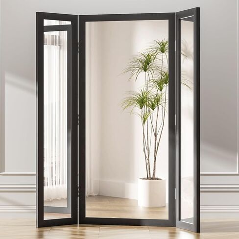 3 Way Mirror Full Length with Tempered Glass 71"x67", 3 Panel Oversized Trifold Floor Mirror with Wood Frame, Decorative Folding Mirror for Home,Wedding Dress/Clothing Shop/Bedroom/Closet (White) in Saudi Arabia