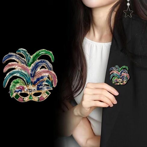 OATHCAF Vintage Masquerade Mask Brooch Zinc Alloy Enamel Pins for Women Friends Colorful Feathers Charms Gifts Hats Sweaters Lapels Accessories in Saudi Arabia