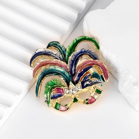OATHCAF Vintage Masquerade Mask Brooch Zinc Alloy Enamel Pins for Women Friends Colorful Feathers Charms Gifts Hats Sweaters Lapels Accessories in Saudi Arabia