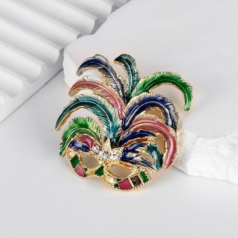 OATHCAF Vintage Masquerade Mask Brooch Zinc Alloy Enamel Pins for Women Friends Colorful Feathers Charms Gifts Hats Sweaters Lapels Accessories in Saudi Arabia