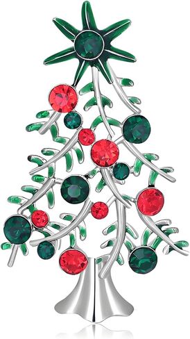 MALOYANVE Christmas Tree Brooch Pin for Women Green Red Gemstones Silver Toned Pearl Accent Colorful Rhinestones Festive Jewelry Gifts in Saudi Arabia