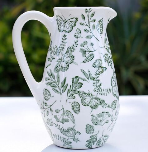 مزهرية إبريق سيراميك مزخرفة، نمط زهور أزرق وأبيض، مزهرية زهور كبيرة لديكور المنزل (أزرق وأبيض، متوسط) in Kuwait