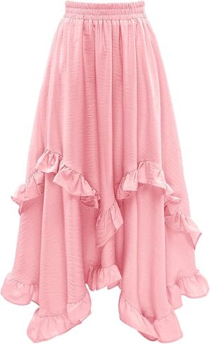 Bridesmay Renaissance Fairy Skirt 2025 Asymmetrical Ruffle Hem Elastic Waisted Long Maxi Skirts for Women in Kuwait