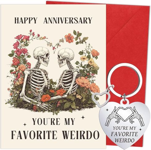 Luvsweets 2PCS هدايا سلسلة المفاتيح بطاقة الذكرى السنوية السعيدة، بطاقة حب هيكل عظمي قوطي مضحك وسلسلة المفاتيح، هدية رومانسية لعيد الهالوين في عيد الحب لها زوجة زوج صديقات صديقها in Kuwait