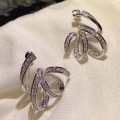 White Gold Plated Cubic Zirconia Twisted Stud Earrings for Women Wedding Bridal Daily Evening Parties Wear Lightweight Jewelry Earring Gift for Her in Saudi Arabia