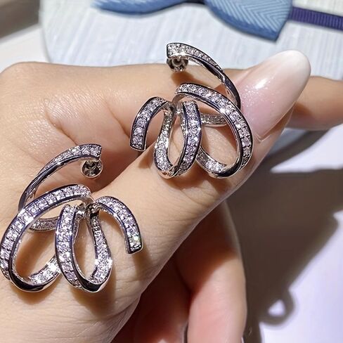 White Gold Plated Cubic Zirconia Twisted Stud Earrings for Women Wedding Bridal Daily Evening Parties Wear Lightweight Jewelry Earring Gift for Her in Saudi Arabia