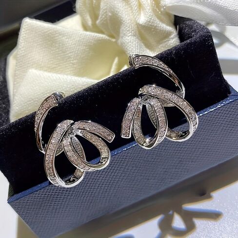 White Gold Plated Cubic Zirconia Twisted Stud Earrings for Women Wedding Bridal Daily Evening Parties Wear Lightweight Jewelry Earring Gift for Her in Saudi Arabia