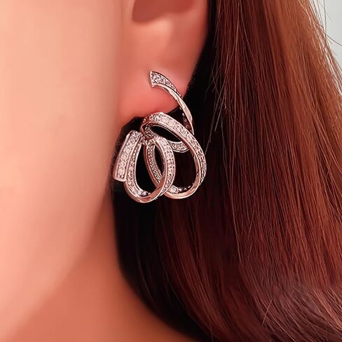 White Gold Plated Cubic Zirconia Twisted Stud Earrings for Women Wedding Bridal Daily Evening Parties Wear Lightweight Jewelry Earring Gift for Her in Saudi Arabia