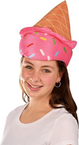 Beistle Plush Ice Cream Cone Hat – Fun Food-Themed Costume Accessory for Parties, Festivals & Events, Design with Pink Scoop and Sprinkles, Wearable Photo Prop, Novelty Summer Celebration Headwear in Saudi Arabia