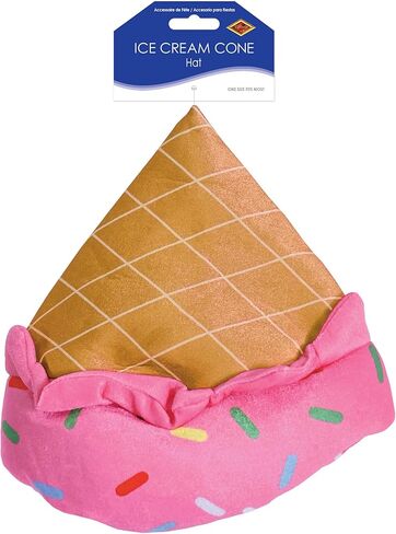 Beistle Plush Ice Cream Cone Hat – Fun Food-Themed Costume Accessory for Parties, Festivals & Events, Design with Pink Scoop and Sprinkles, Wearable Photo Prop, Novelty Summer Celebration Headwear in Saudi Arabia