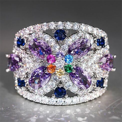 Graceful Lady's Ring with Bright Colorful Zirconia Dainty Finger Jewelry for Engagement Party in Saudi Arabia