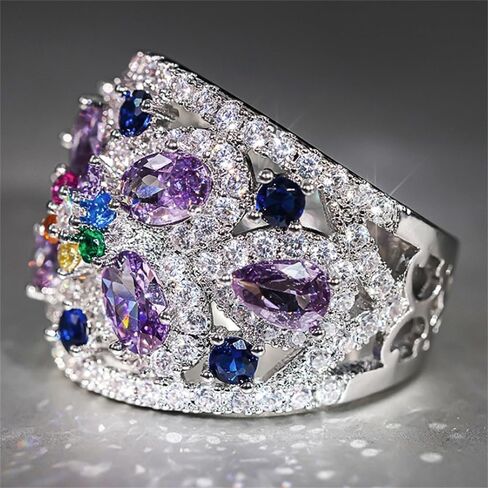 Graceful Lady's Ring with Bright Colorful Zirconia Dainty Finger Jewelry for Engagement Party in Saudi Arabia