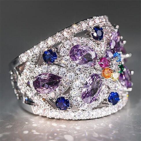 Graceful Lady's Ring with Bright Colorful Zirconia Dainty Finger Jewelry for Engagement Party in Saudi Arabia