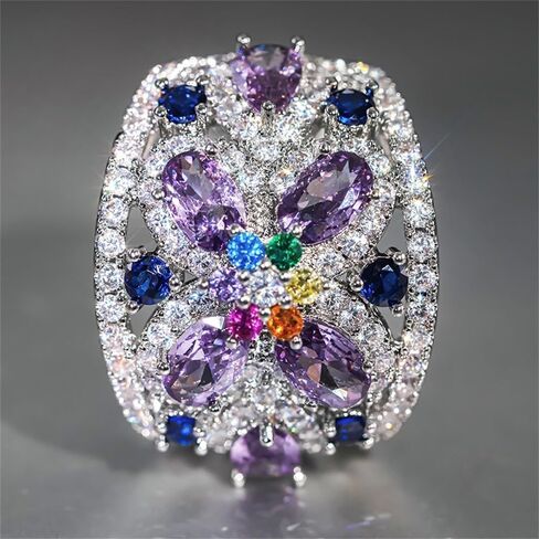 Graceful Lady's Ring with Bright Colorful Zirconia Dainty Finger Jewelry for Engagement Party in Saudi Arabia