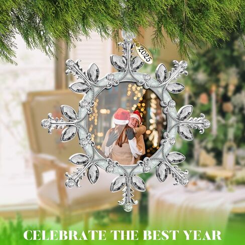 Mulumu 2025 Christmas Tree Ornament Snowflake Picture Frame Metal Hanging Pendant Holiday 2" Photo Frame Charm Decorative of Pets, Baby First Christmas, Family (White，2025) in Saudi Arabia