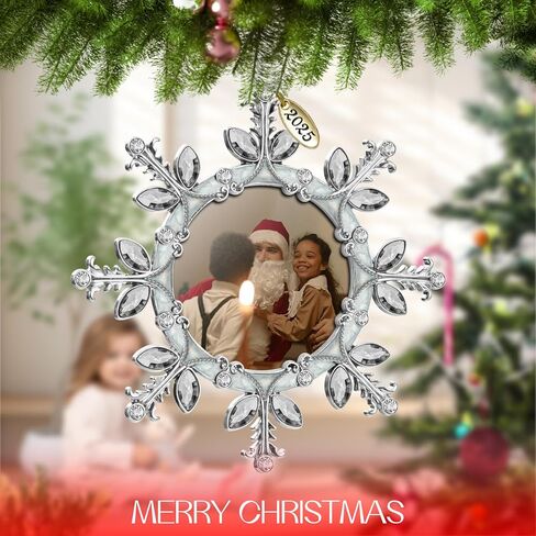 Mulumu 2025 Christmas Tree Ornament Snowflake Picture Frame Metal Hanging Pendant Holiday 2" Photo Frame Charm Decorative of Pets, Baby First Christmas, Family (White，2025) in Saudi Arabia