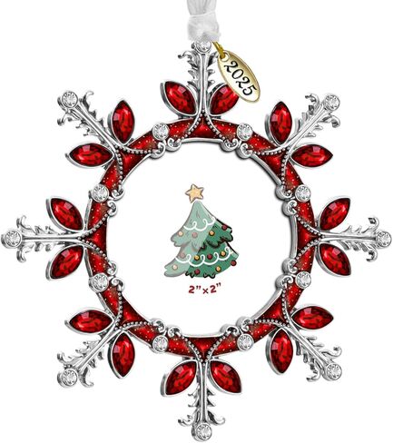 Mulumu 2025 Christmas Tree Ornament Snowflake Picture Frame Metal Hanging Pendant Holiday 2" Photo Frame Charm Decorative of Pets, Baby First Christmas, Family (White，2025) in Saudi Arabia