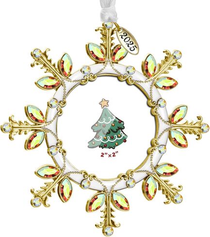 Mulumu 2025 Christmas Tree Ornament Snowflake Picture Frame Metal Hanging Pendant Holiday 2" Photo Frame Charm Decorative of Pets, Baby First Christmas, Family (White，2025) in Saudi Arabia