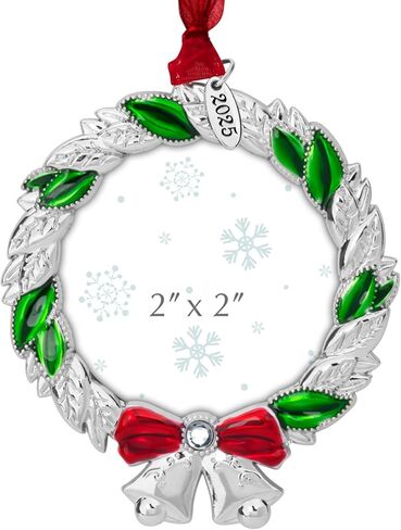 FIHOO 2025 Christmas Ornaments 2 inch Picture Frame Metal Hanging Pendant for Tree Small Decorative Keepsake, Display Photo for Baby and Pet (Wreath (2025)) in Saudi Arabia