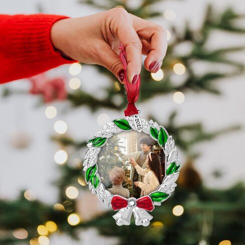 FIHOO 2025 Christmas Ornaments 2 inch Picture Frame Metal Hanging Pendant for Tree Small Decorative Keepsake, Display Photo for Baby and Pet (Wreath (2025)) in Saudi Arabia