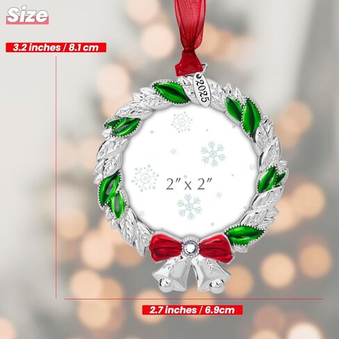 FIHOO 2025 Christmas Ornaments 2 inch Picture Frame Metal Hanging Pendant for Tree Small Decorative Keepsake, Display Photo for Baby and Pet (Wreath (2025)) in Saudi Arabia
