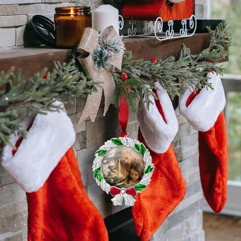 FIHOO 2025 Christmas Ornaments 2 inch Picture Frame Metal Hanging Pendant for Tree Small Decorative Keepsake, Display Photo for Baby and Pet (Wreath (2025)) in Saudi Arabia