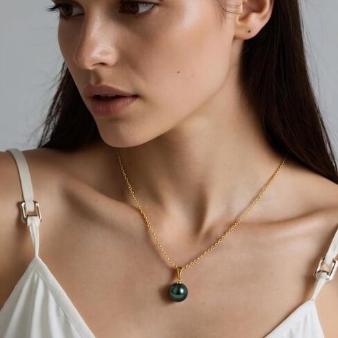 Genuine Tahitian Black Pearl Necklace for Women, 9-12mm AAAAA Handpicked Natural Black Pearl Pendant with 18K White Gold Plated Sterling Silver Chain, Luxury Jewelry Birthday Gifts for Wife, Women, Mother, Girlfriend, Anniversary, Valentines, Mothers Day in Saudi Arabia