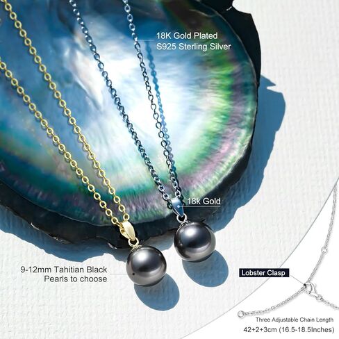 Genuine Tahitian Black Pearl Necklace for Women, 9-12mm AAAAA Handpicked Natural Black Pearl Pendant with 18K White Gold Plated Sterling Silver Chain, Luxury Jewelry Birthday Gifts for Wife, Women, Mother, Girlfriend, Anniversary, Valentines, Mothers Day in Saudi Arabia