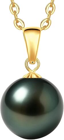 Genuine Tahitian Black Pearl Necklace for Women, 9-12mm AAAAA Handpicked Natural Black Pearl Pendant with 18K White Gold Plated Sterling Silver Chain, Luxury Jewelry Birthday Gifts for Wife, Women, Mother, Girlfriend, Anniversary, Valentines, Mothers Day in Saudi Arabia