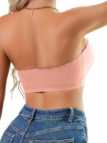 Strapless Bras for Women - Front Closure Wireless Bandeau Bras Comfortable Non-Slip Tube Top Wavy Edge Bralette in Saudi Arabia