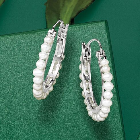 Ross-Simons 3-3.5mm Cultured Pearl Hoop Earrings in Saudi Arabia