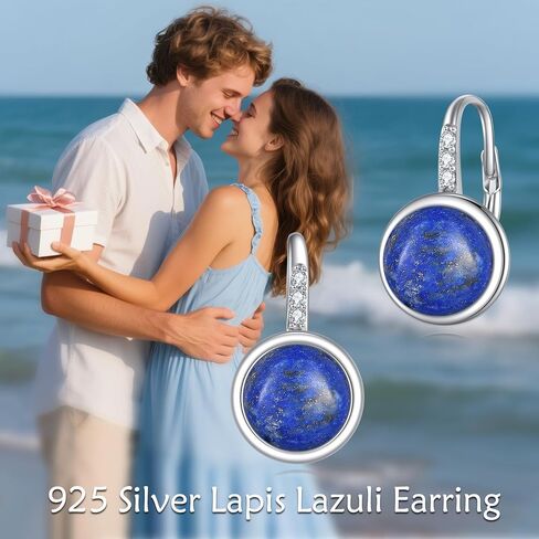 Lapis Lazuli Sterling Silver Leverback Hoop Earrings Small Lapis Lazuli Earrings Jewelry Gifts for Women in Saudi Arabia