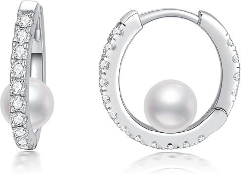KVGOGO 6mm Round White Pearl with Shining Moissanite Silver Hoop Earrings for Woman Classic and Elegant Jewelry in Saudi Arabia