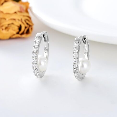 KVGOGO 6mm Round White Pearl with Shining Moissanite Silver Hoop Earrings for Woman Classic and Elegant Jewelry in Saudi Arabia