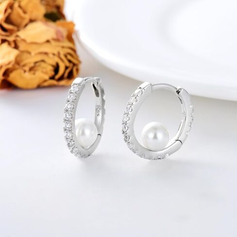 KVGOGO 6mm Round White Pearl with Shining Moissanite Silver Hoop Earrings for Woman Classic and Elegant Jewelry in Saudi Arabia