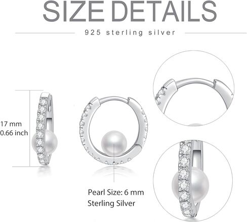 KVGOGO 6mm Round White Pearl with Shining Moissanite Silver Hoop Earrings for Woman Classic and Elegant Jewelry in Saudi Arabia