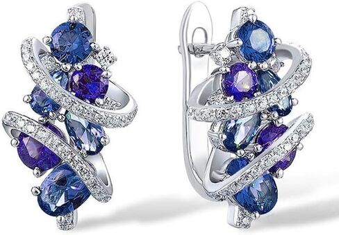 White Gold Plated Blue and Green Cubic Zirconia Floral Hoop Earrings for Women Wedding Bridal Daily Evening Parties Wear Lightweight Jewelry Earring Gift for Her in Saudi Arabia
