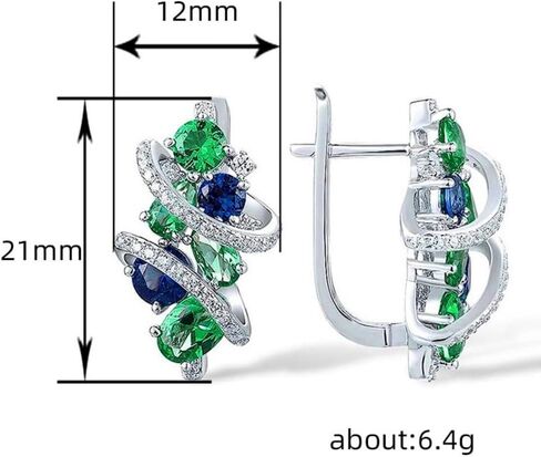White Gold Plated Blue and Green Cubic Zirconia Floral Hoop Earrings for Women Wedding Bridal Daily Evening Parties Wear Lightweight Jewelry Earring Gift for Her in Saudi Arabia