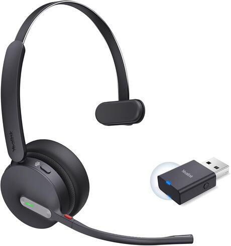 Yealink WH64 Hybrid Wireless Headset Dongle & Charging Stand, 492ft Range DECT&Bluetooth Headphones for Teams, Zoom UC,Single Ear Noise Cancelling Portable Headsets with 3X Mic, 26H Calls,(PC/Phone) in Kuwait