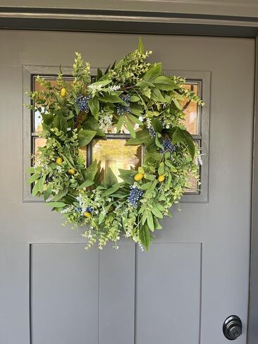 Wreaths for Front Door 22", Door Spring Wreath with Eucalyptus Olive Boxwood Leaves, Greenery Wreath Door Decoration for Spring Summer All Season Home and Outdoor in Saudi Arabia