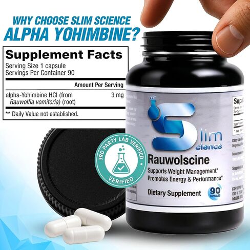 Slim Science Rauwolscine Yohimbine HCL Dietary Supplement - 3mg Per Capsule, 90 Capsules Once a Day | Supports Energy, Focus, Performance and Healthy Metabolism in Saudi Arabia