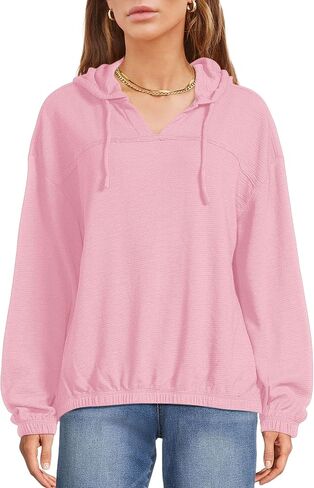 Vivitulip Women’s Long Sleeve V Neck Drawstring Hoodies Casual Loose Fit Sweatshirt Tops in Saudi Arabia